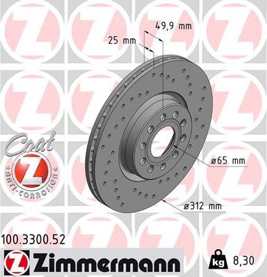 Zimmermann 100.3300.52 - Тормозной диск unicars.by