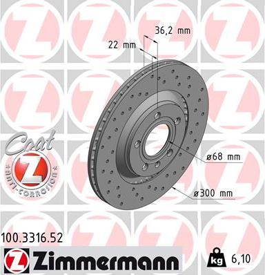 Zimmermann 100.3316.52 - Тормозной диск unicars.by