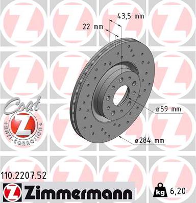 Zimmermann 110.2207.52 - Тормозной диск unicars.by