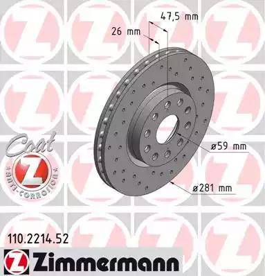 Zimmermann 110.2214.52 - Тормозной диск unicars.by