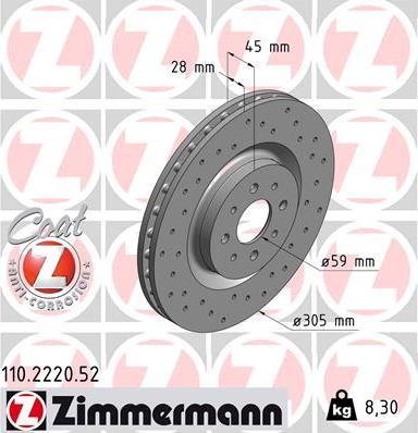 Zimmermann 110.2220.52 - Тормозной диск unicars.by