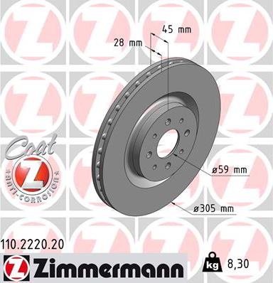 Zimmermann 110.2220.20 - Тормозной диск unicars.by