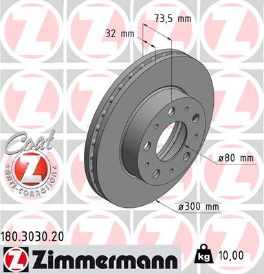 Zimmermann 180.3030.20 - Тормозной диск unicars.by