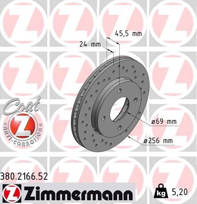 Zimmermann 380.2166.52 - Тормозной диск unicars.by