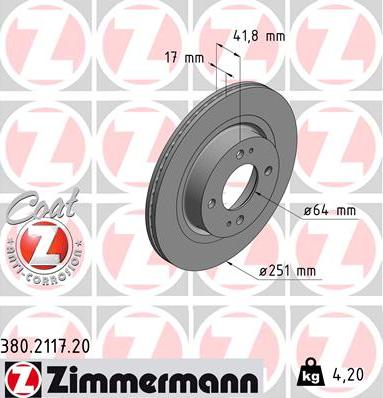 Zimmermann 380.2117.20 - Тормозной диск unicars.by