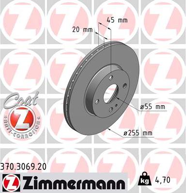 Zimmermann 370.3069.20 - Тормозной диск unicars.by