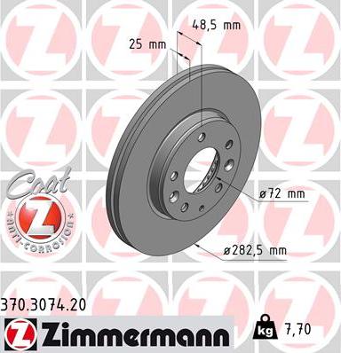 Zimmermann 370.3074.20 - Тормозной диск unicars.by