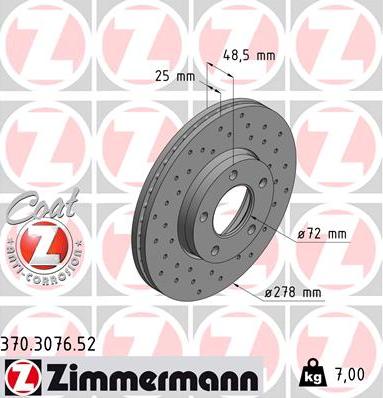 Zimmermann 370.3076.52 - Тормозной диск unicars.by