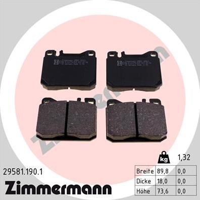 Zimmermann 29581.190.1 - Тормозные колодки, дисковые, комплект unicars.by