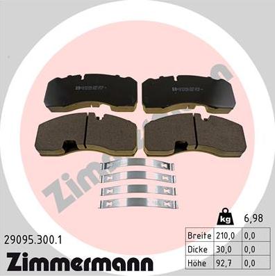 Zimmermann 29095.300.1 - Тормозные колодки, дисковые, комплект unicars.by