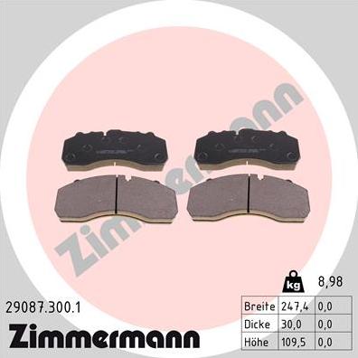 Zimmermann 29087.300.1 - Тормозные колодки, дисковые, комплект unicars.by