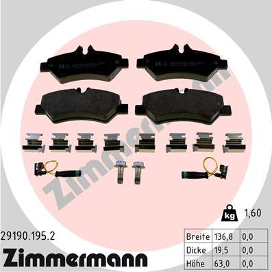 Zimmermann 29190.195.2 - Тормозные колодки, дисковые, комплект unicars.by