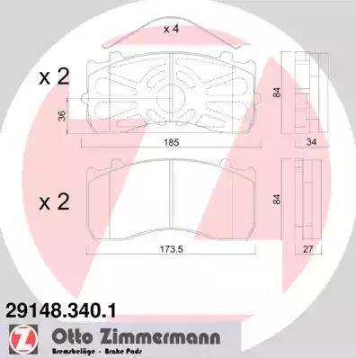 Zimmermann 29148.340.1 - Тормозные колодки, дисковые, комплект unicars.by