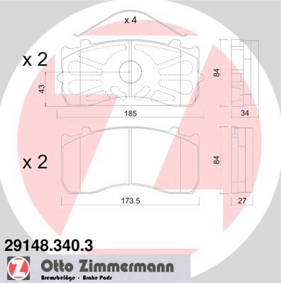 Zimmermann 29148.340.3 - Тормозные колодки, дисковые, комплект unicars.by