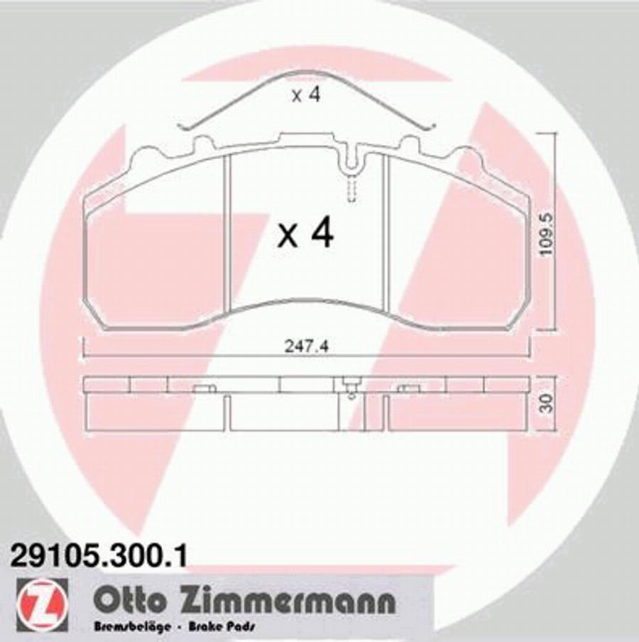 Zimmermann 291053001 - Тормозные колодки, дисковые, комплект unicars.by