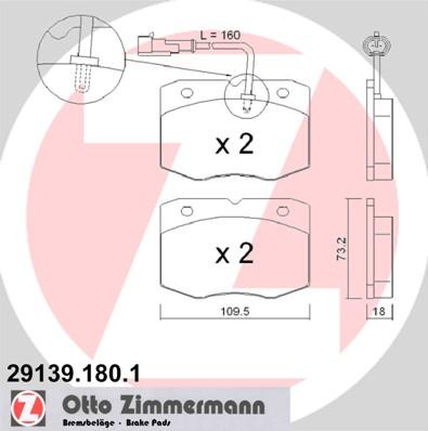 Zimmermann 29139.180.1 - Тормозные колодки, дисковые, комплект unicars.by