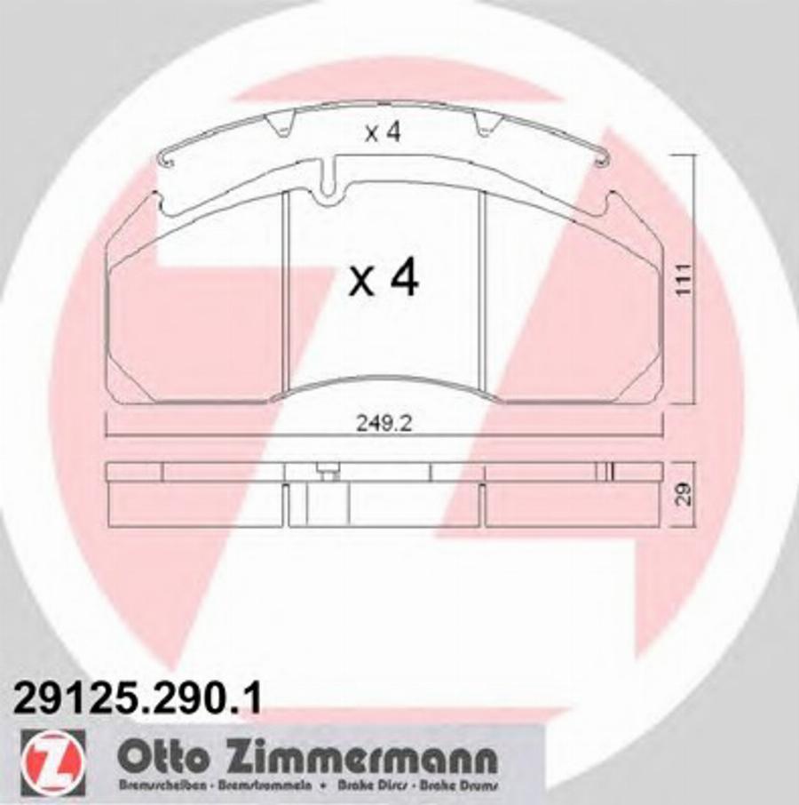 Zimmermann 29125.290.1 - Тормозные колодки, дисковые, комплект unicars.by