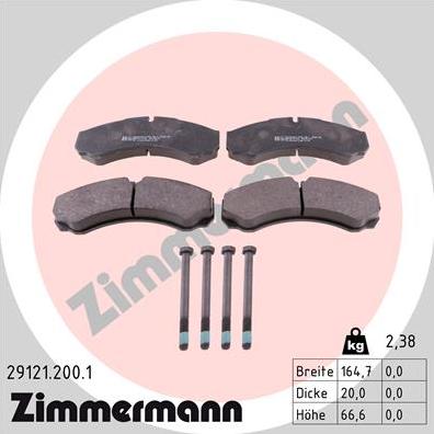 Zimmermann 29121.200.1 - Тормозные колодки, дисковые, комплект unicars.by