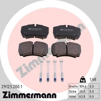 Zimmermann 29123.200.1 - Тормозные колодки, дисковые, комплект unicars.by