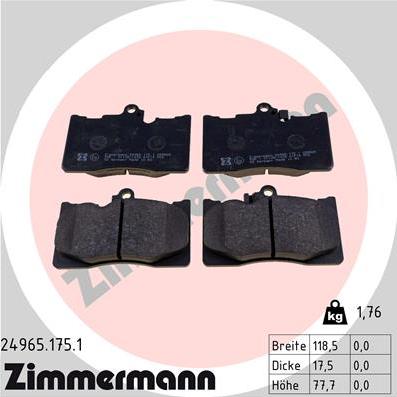 Zimmermann 24965.175.1 - Тормозные колодки, дисковые, комплект unicars.by