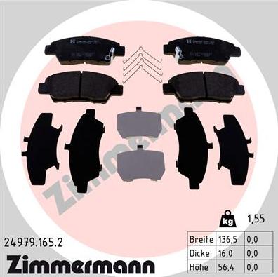 Zimmermann 24979.165.2 - Тормозные колодки, дисковые, комплект unicars.by