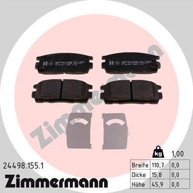 Zimmermann 24498.155.1 - Тормозные колодки, дисковые, комплект unicars.by