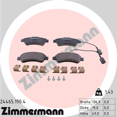 Zimmermann 24465.190.4 - Тормозные колодки, дисковые, комплект unicars.by