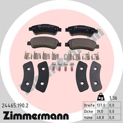 Zimmermann 24465.190.2 - Тормозные колодки, дисковые, комплект unicars.by