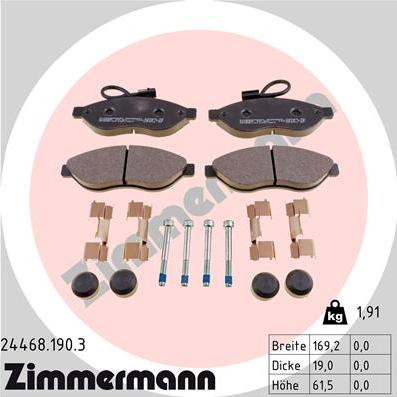 Zimmermann 24468.190.3 - Тормозные колодки, дисковые, комплект unicars.by