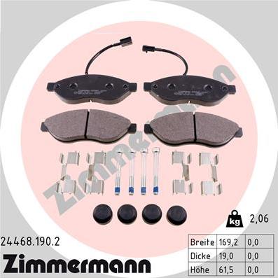 Zimmermann 24468.190.2 - Тормозные колодки, дисковые, комплект unicars.by