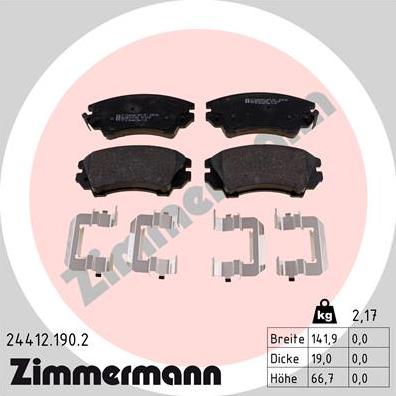 Zimmermann 24412.190.2 - Тормозные колодки, дисковые, комплект unicars.by