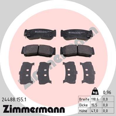 Zimmermann 24488.155.1 - Тормозные колодки, дисковые, комплект unicars.by