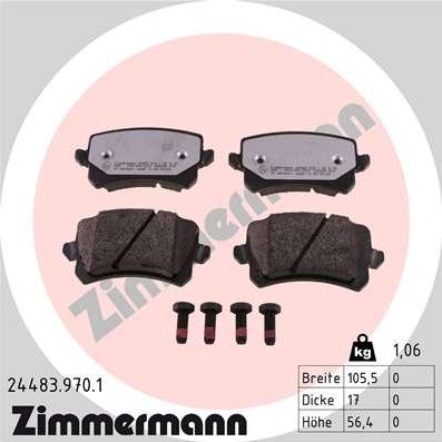 Zimmermann 24483.970.1 - Тормозные колодки, дисковые, комплект unicars.by