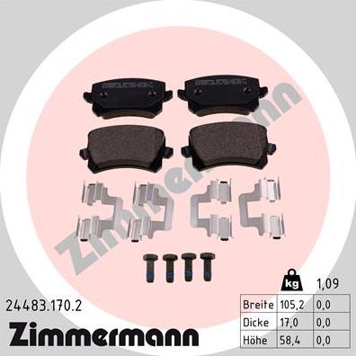 Zimmermann 24483.170.2 - Тормозные колодки, дисковые, комплект unicars.by