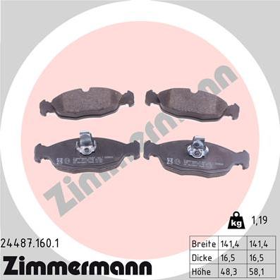 Zimmermann 24487.160.1 - Тормозные колодки, дисковые, комплект unicars.by