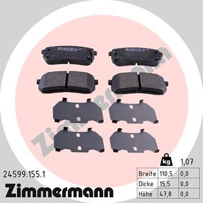 Zimmermann 24599.155.1 - Тормозные колодки, дисковые, комплект unicars.by