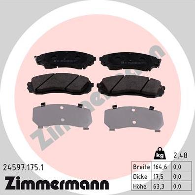 Zimmermann 24597.175.1 - Тормозные колодки, дисковые, комплект unicars.by