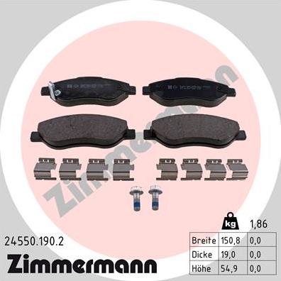 Zimmermann 24550.190.2 - Тормозные колодки, дисковые, комплект unicars.by