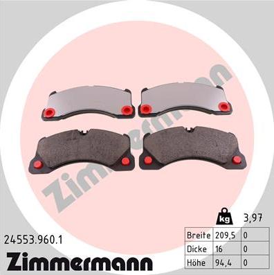 Zimmermann 24553.960.1 - Тормозные колодки, дисковые, комплект unicars.by