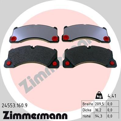 Zimmermann 24553.160.9 - Тормозные колодки, дисковые, комплект unicars.by