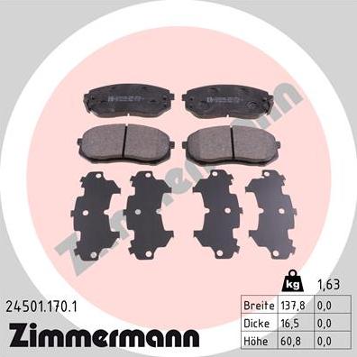 Zimmermann 24501.170.1 - Тормозные колодки, дисковые, комплект unicars.by