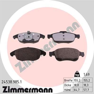 Zimmermann 24538.985.1 - Тормозные колодки, дисковые, комплект unicars.by