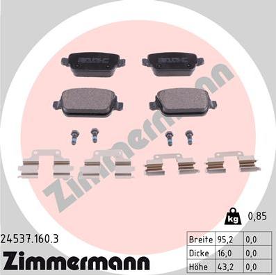 Zimmermann 24537.160.3 - Тормозные колодки, дисковые, комплект unicars.by