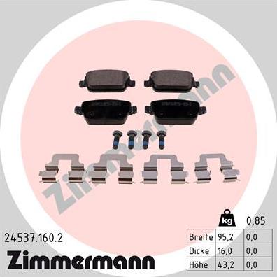 Zimmermann 24537.160.2 - Тормозные колодки, дисковые, комплект unicars.by