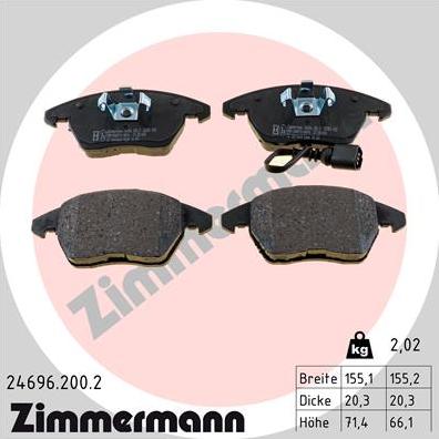 Zimmermann 24696.200.2 - Тормозные колодки, дисковые, комплект unicars.by