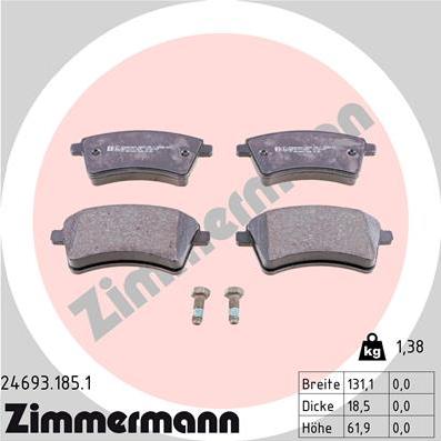 Zimmermann 24693.185.1 - Тормозные колодки, дисковые, комплект unicars.by