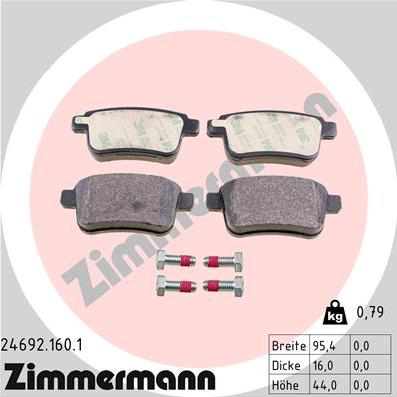 Zimmermann 24692.160.1 - Тормозные колодки, дисковые, комплект unicars.by