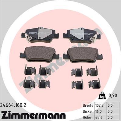 Zimmermann 24664.160.2 - Тормозные колодки, дисковые, комплект unicars.by