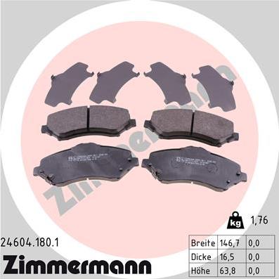 Zimmermann 24604.180.1 - Тормозные колодки, дисковые, комплект unicars.by