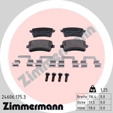 Zimmermann 24606.175.3 - Тормозные колодки, дисковые, комплект unicars.by